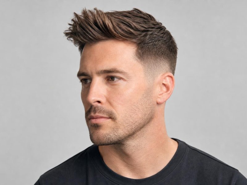 Men's Textured Quiff with a Low Fade Cut to Balance an Angular Jawline