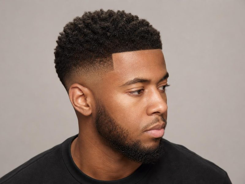 Mid Fade With Short Coily Length Left on Top