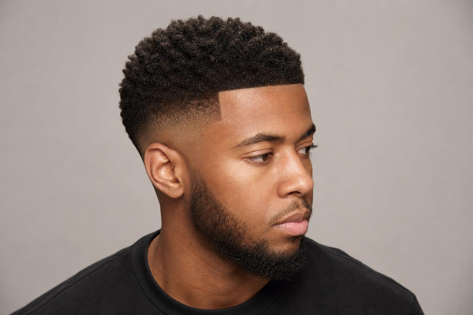 Mid Fade With Short Coily Length Left on Top