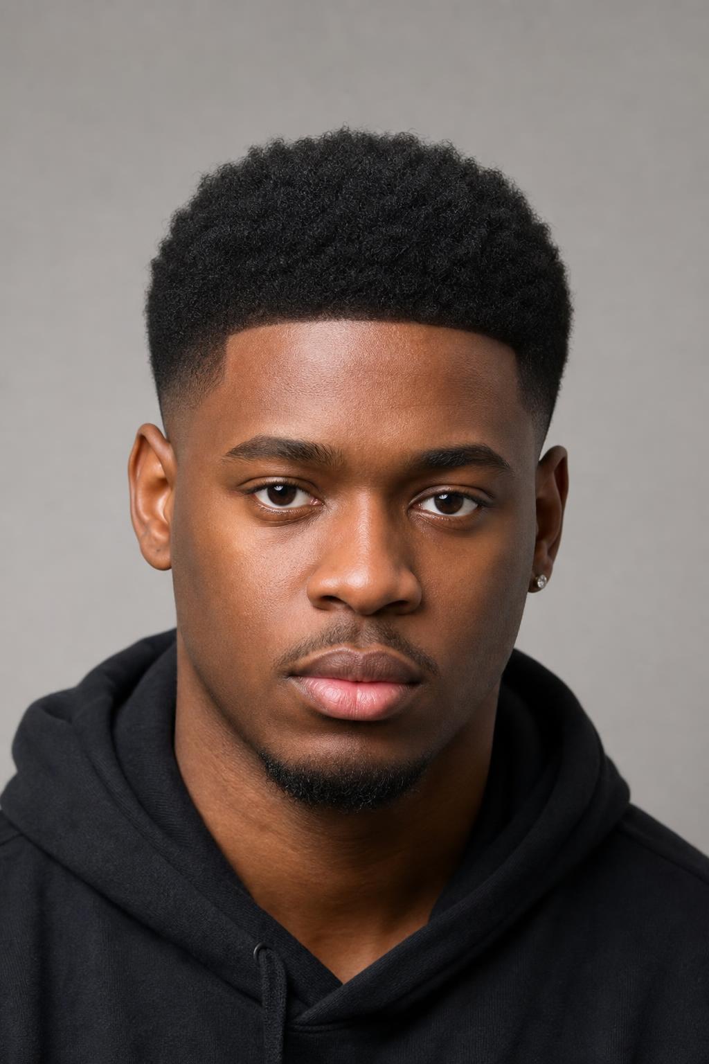 Mid Fade with a Rounded Three-Inch Afro Top and Clean Faded Sides