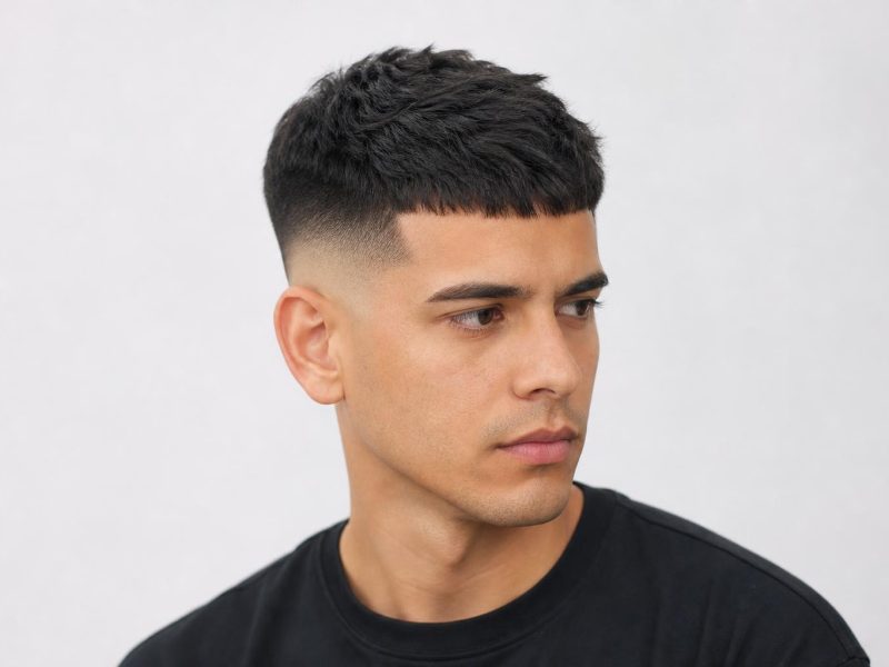 Mid Skin Fade with a Textured Crop Top on Dark Straight Hair