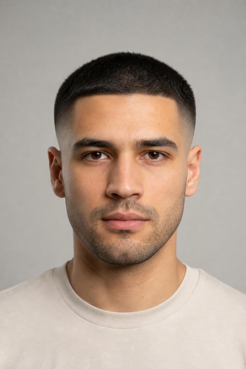Mid Skin Fade Blending to Bare Skin with a Number Three Buzzed Top