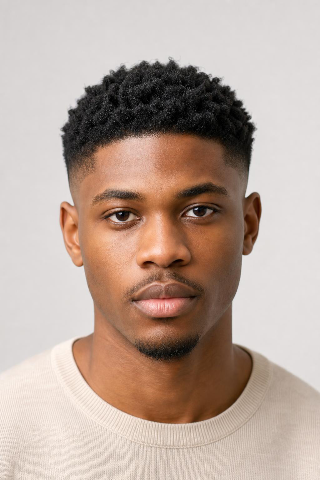 Mid Fade with Uniform Sponge-Defined Coils on a Short Natural Top