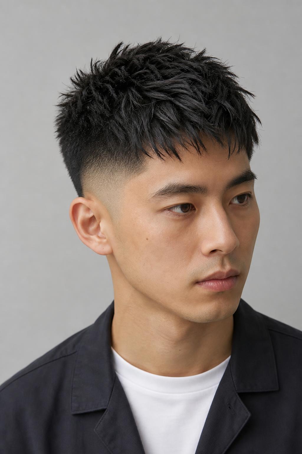 Mid Fade with a Point-Cut Textured Crop on Thick Coarse Black Hair