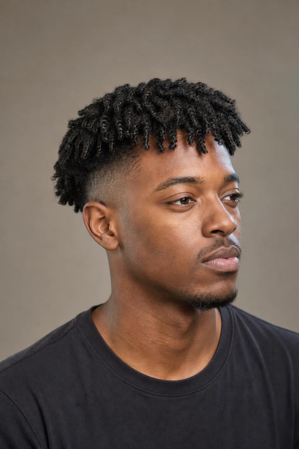 Mid Fade with a Defined Twist-Out Top on Elongated Natural Coils