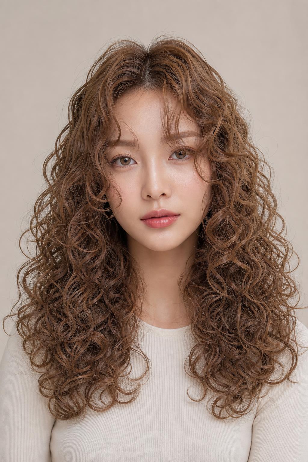 Milk Tea Brown on Defined Curls With an Even Sheen