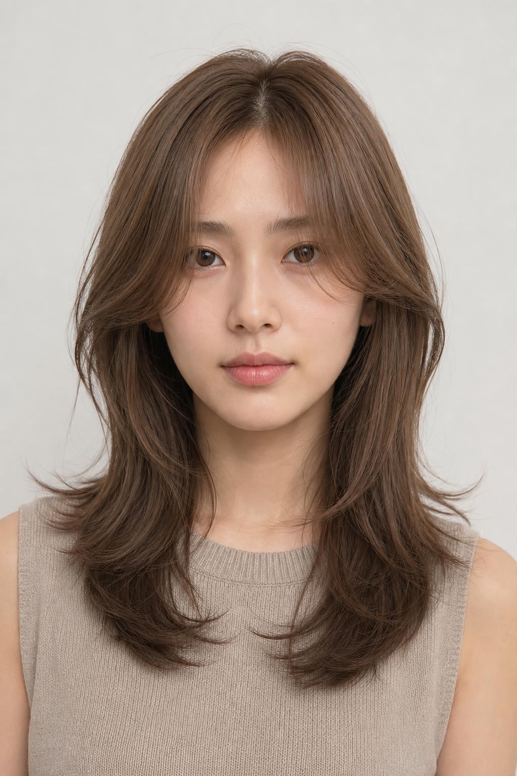 Milk Tea Brown Framed by Soft Curtain Bangs