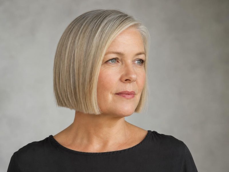 Jaw-Length Blunt Bob with a Clean Perimeter and Flat Crown on Ash Blonde Hair