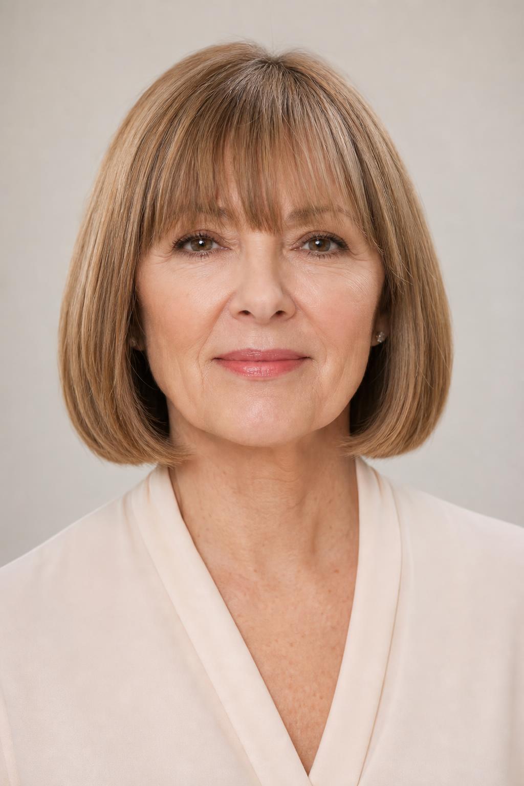 Chin-Length One-Length Bob with Full Untapered Ends on Fine Light Brown Hair