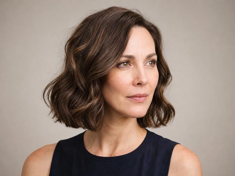 Woman with Short Bob Featuring Soft Body Wave Perm with Natural Volume and S-Curve Texture