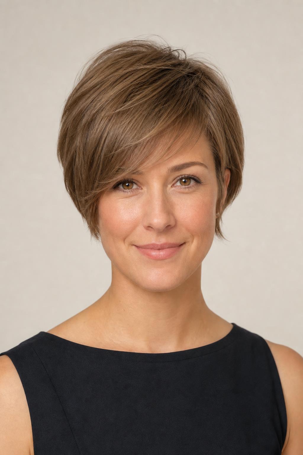 Feathered Pixie Bob Lifted at the Crown with a Side-Swept Fringe