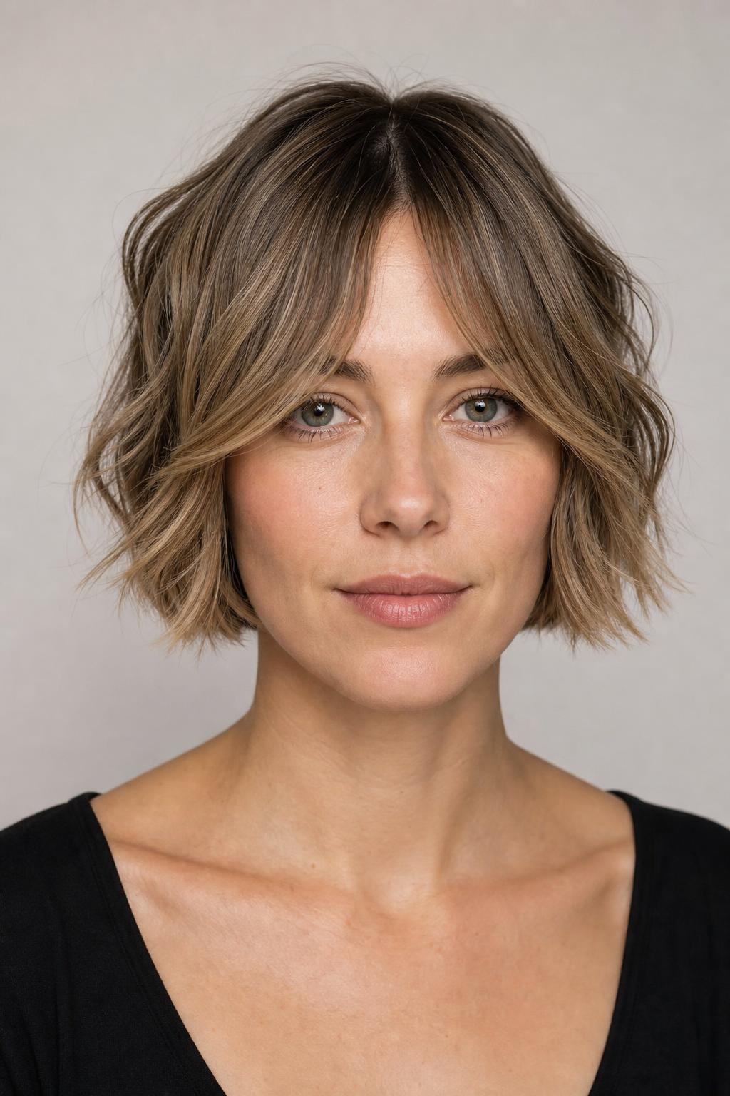 Grown-Out Bangs Falling to Cheekbone Length
