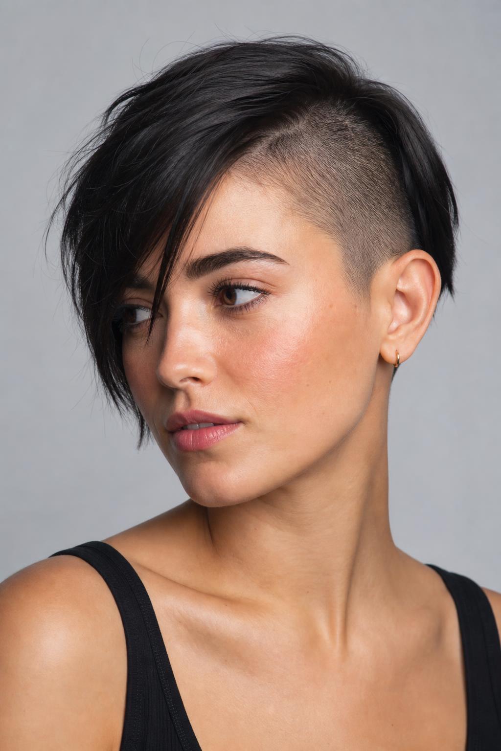 Full Side Shave Under a Longer Disconnected Pixie Bob