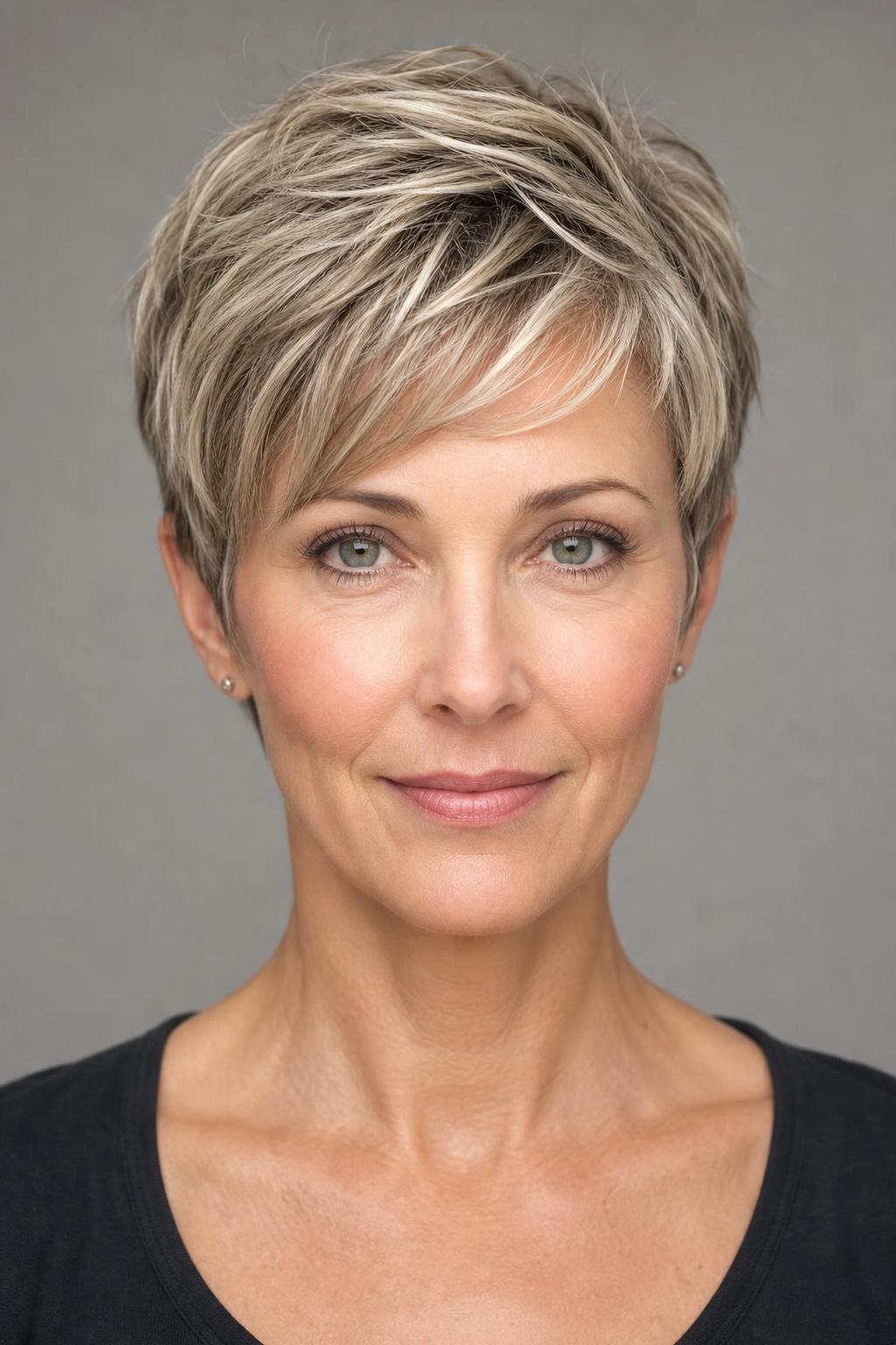 Ash-Blonde Pixie Broken Up by Darker Lowlights