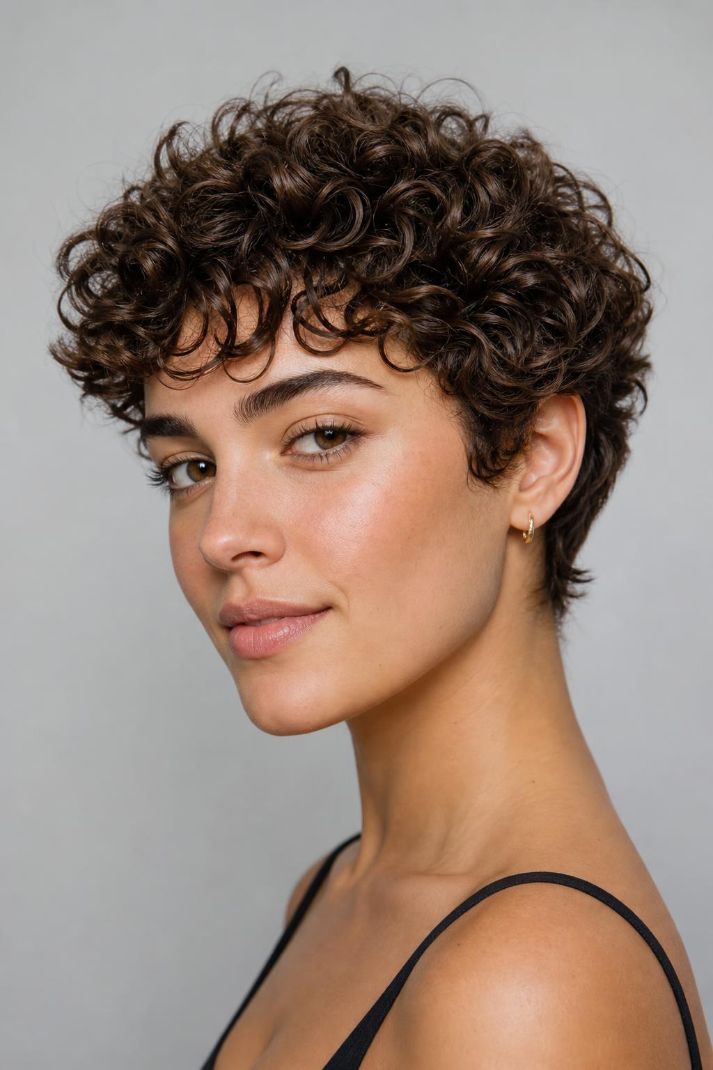 Curls Kept Full on Top Over a Tapered Short Nape