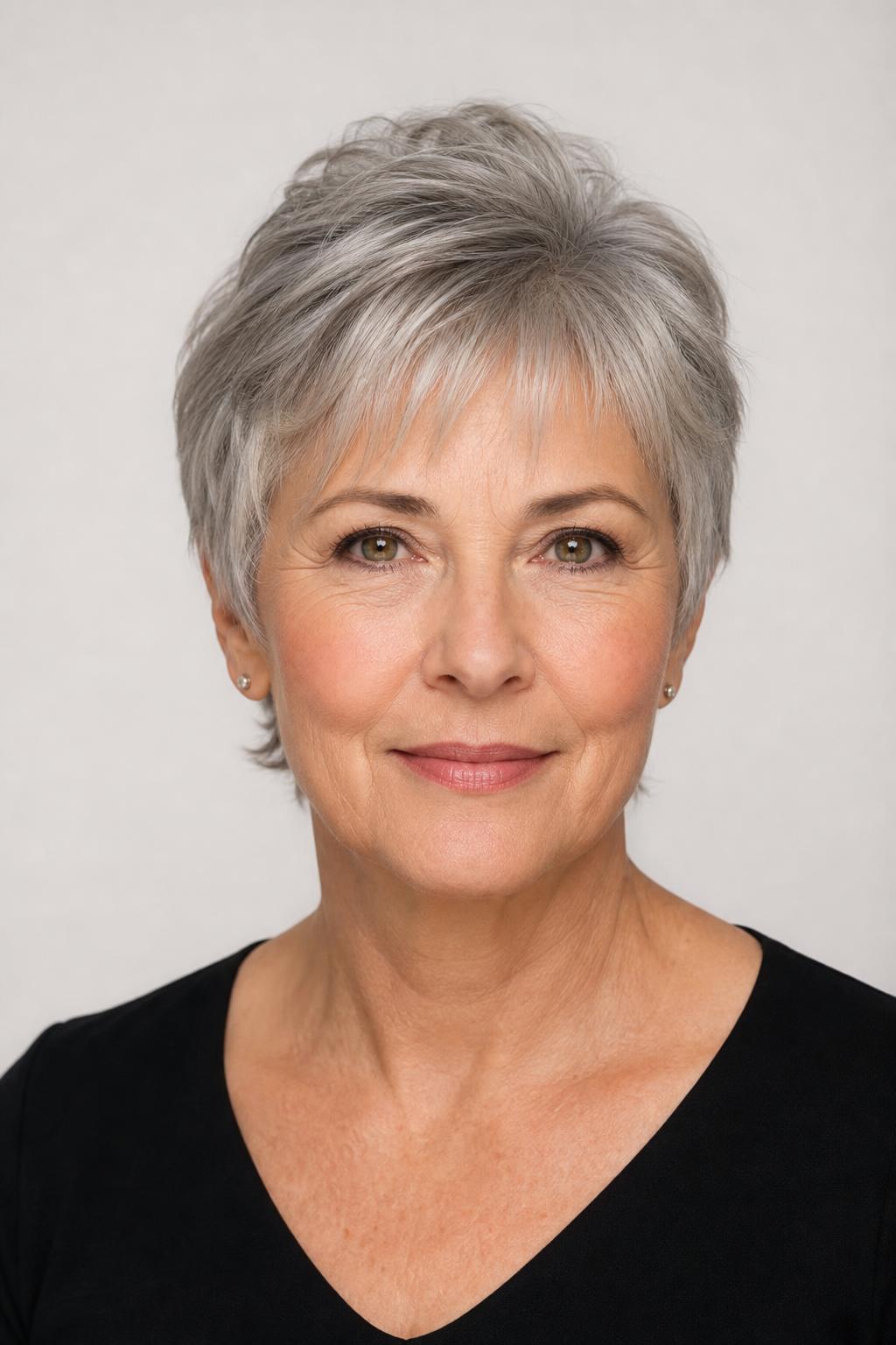 Light Soft Bangs Cut to Spare the Crown on Gray Hair
