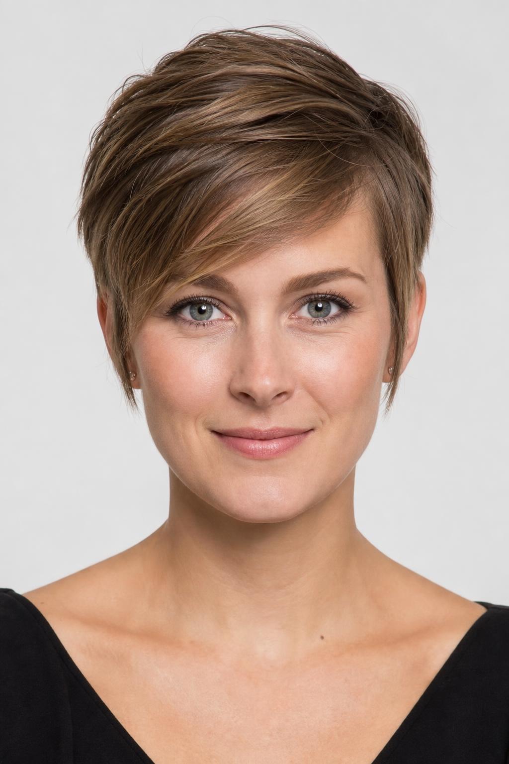 Pixie Kept Close at the Top With Side-Swept Bangs and Longer Sideburns