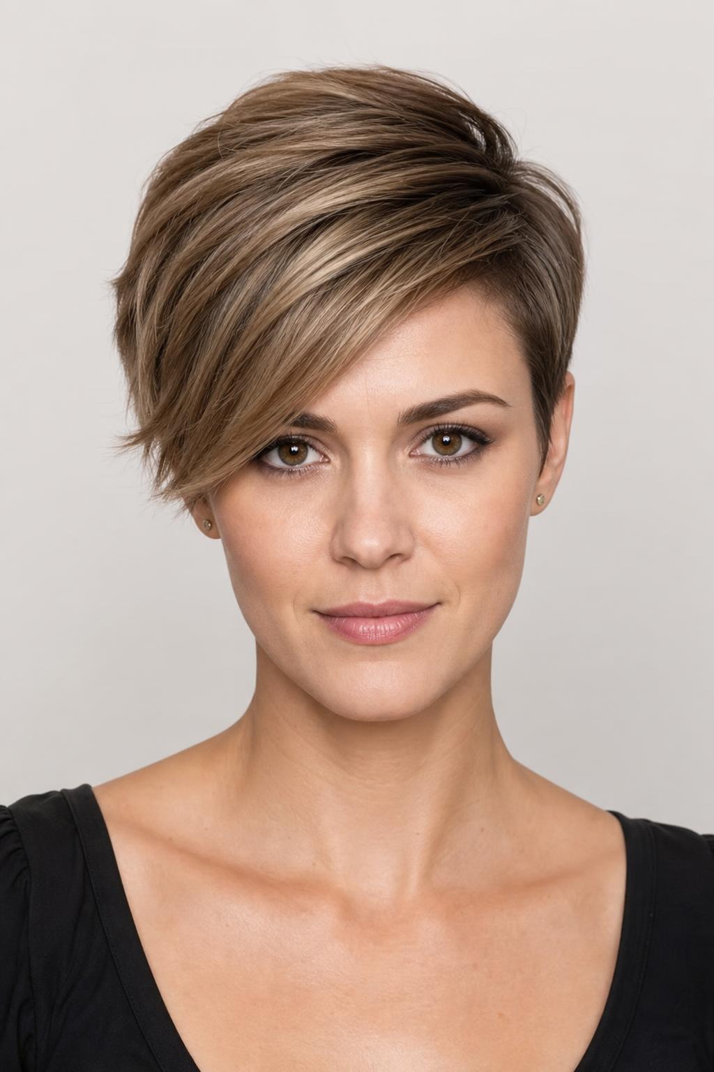 Long Layered Pixie With a Side-Swept Fringe Blow-Dried for Lift