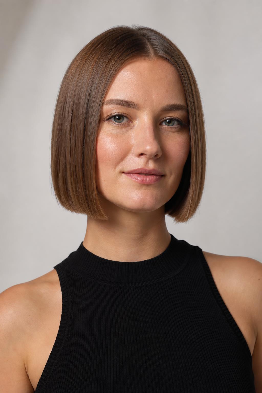 Chin-Length Blunt Bob Cut to One Line on Fine Light Brown Hair