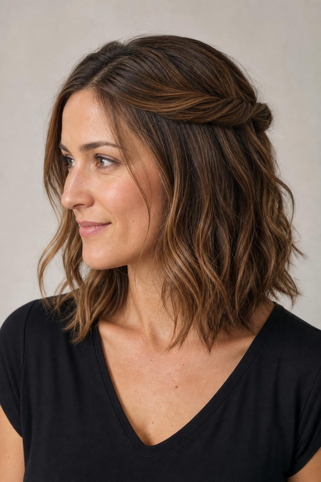 Loose Twisted Half-Up with Side Sections Rolled Back and Pinned