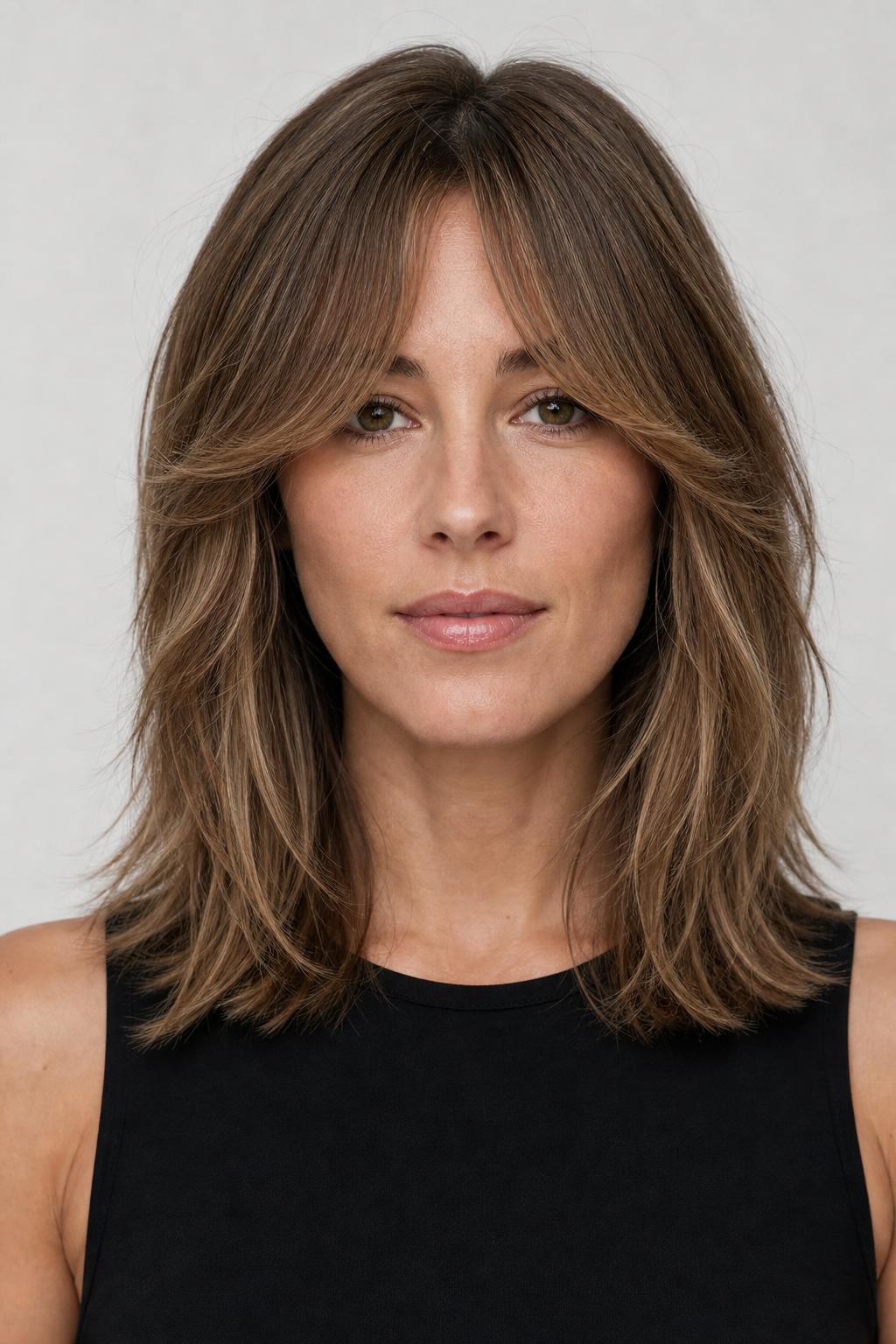 Curtain Bangs on a Mid-Length Cut Framing the Cheekbones