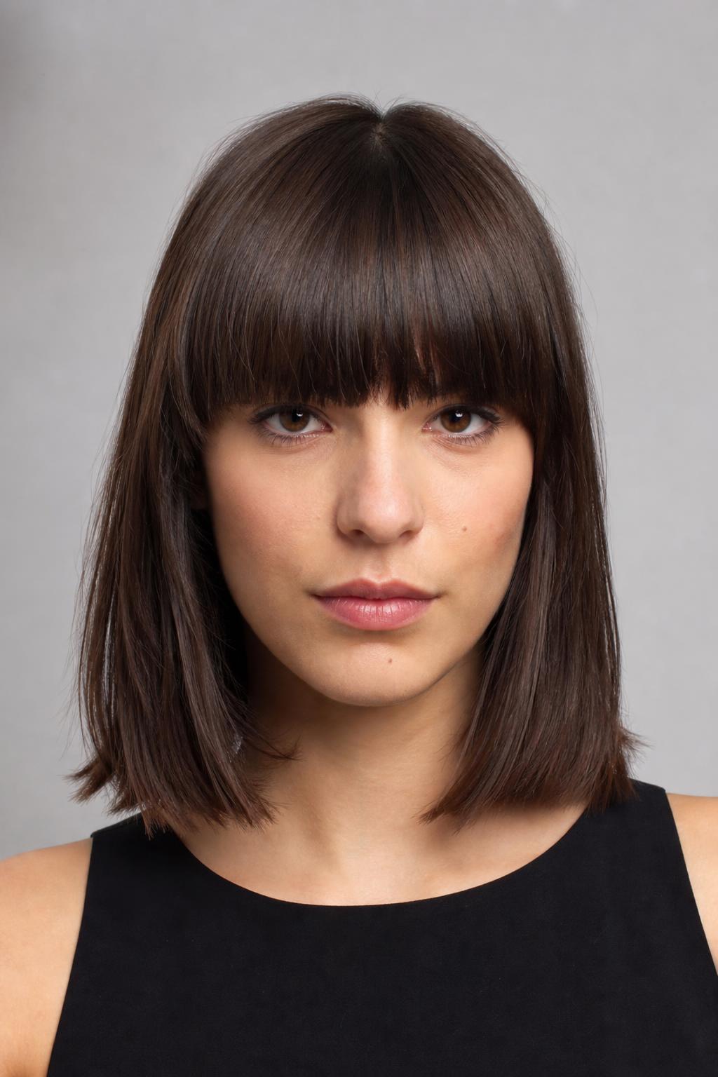 Full Blunt Fringe Trimmed to Sit Just Above the Brows