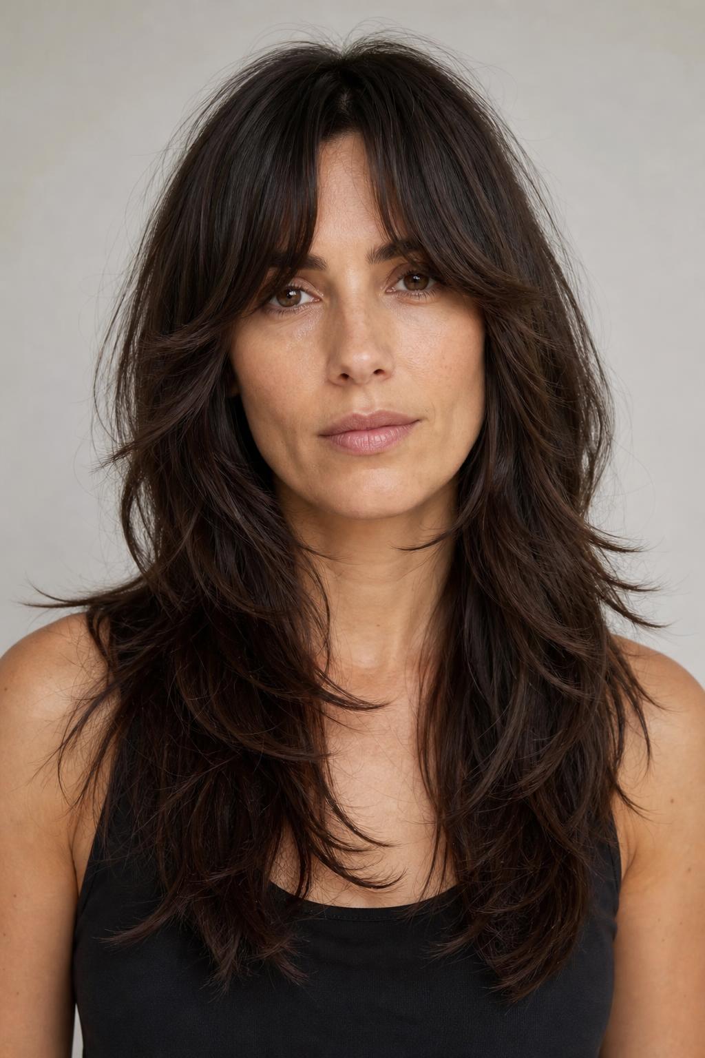 Long Shag With Curtain Bangs and Movement Packed Around the Face