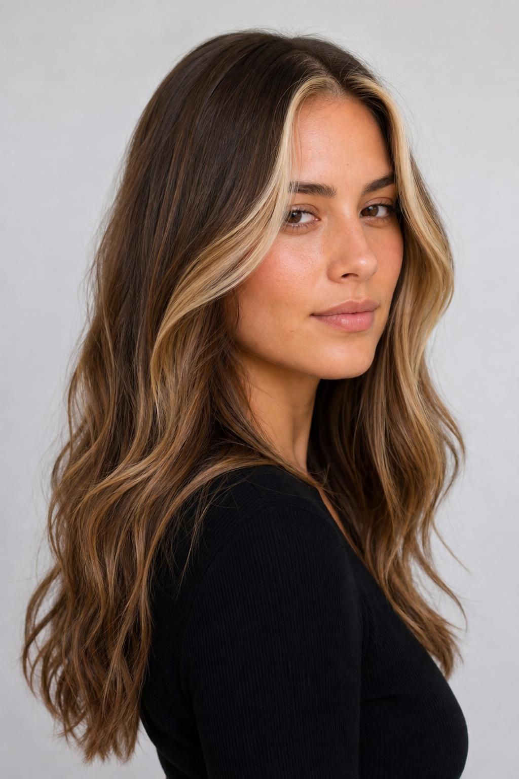 Long Waves With Brighter Face-Framing Highlights Around the Cheeks