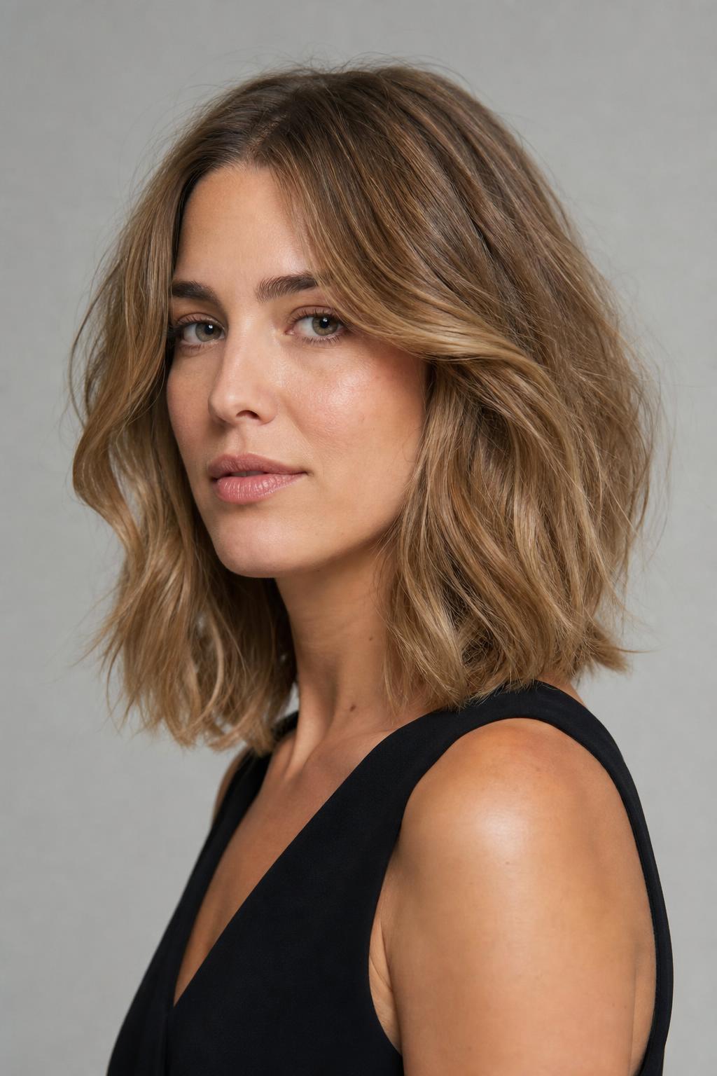 Wavy Shoulder-Length Cut Air-Dried With Curl Cream for Soft Fullness
