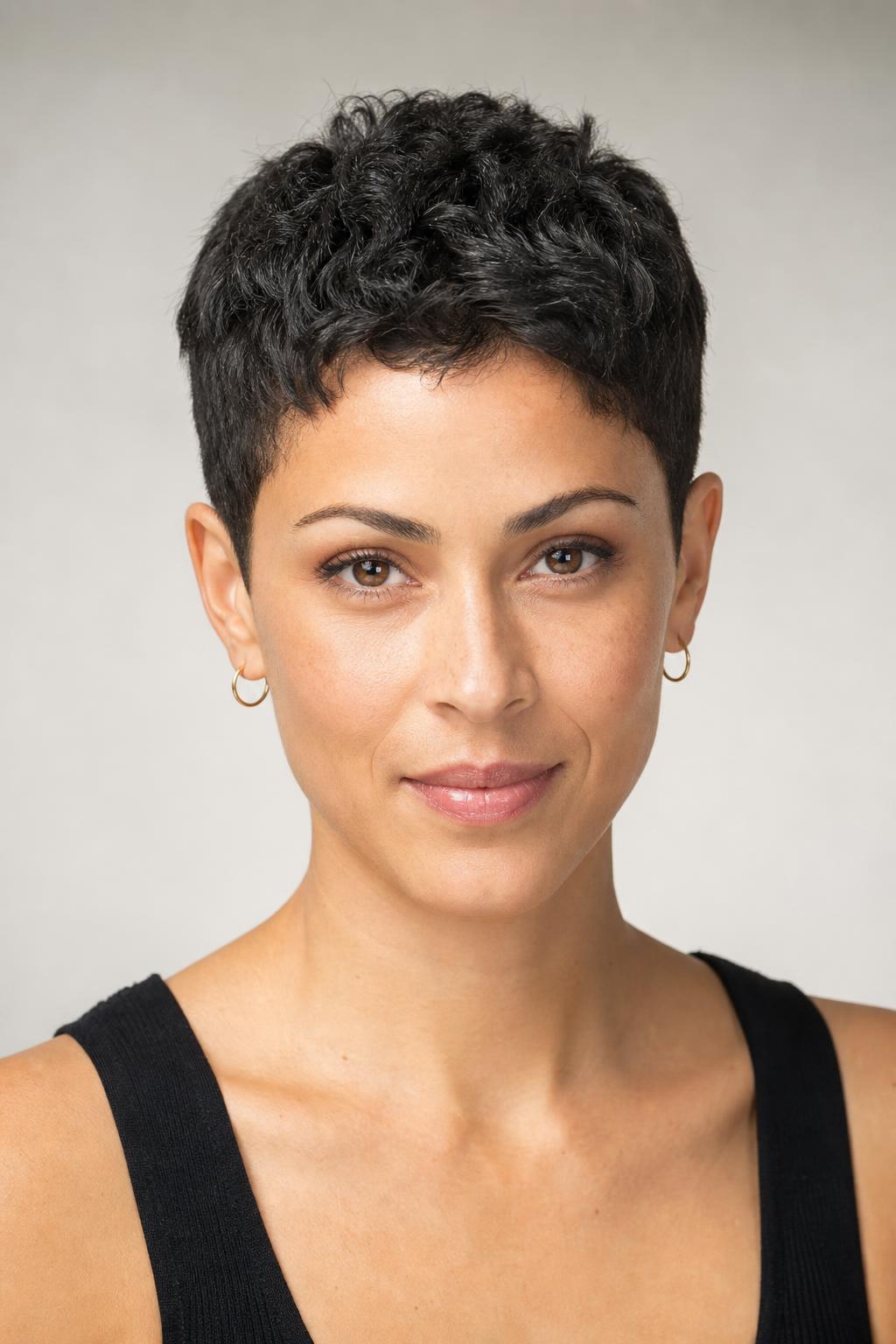Short Crop with a Close Shape and Reduced Bulk on Dense Coarse Dark Hair