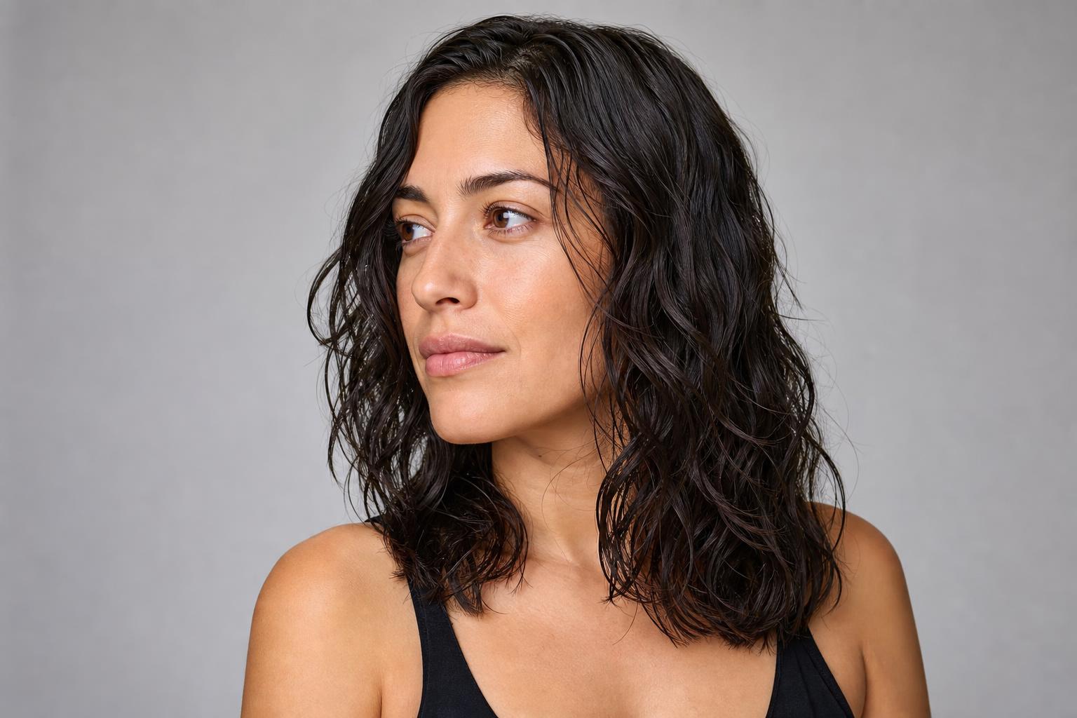 Freshly Washed Mid-Length Brunette Hair with Smooth Shine after a Gentle Cleanser