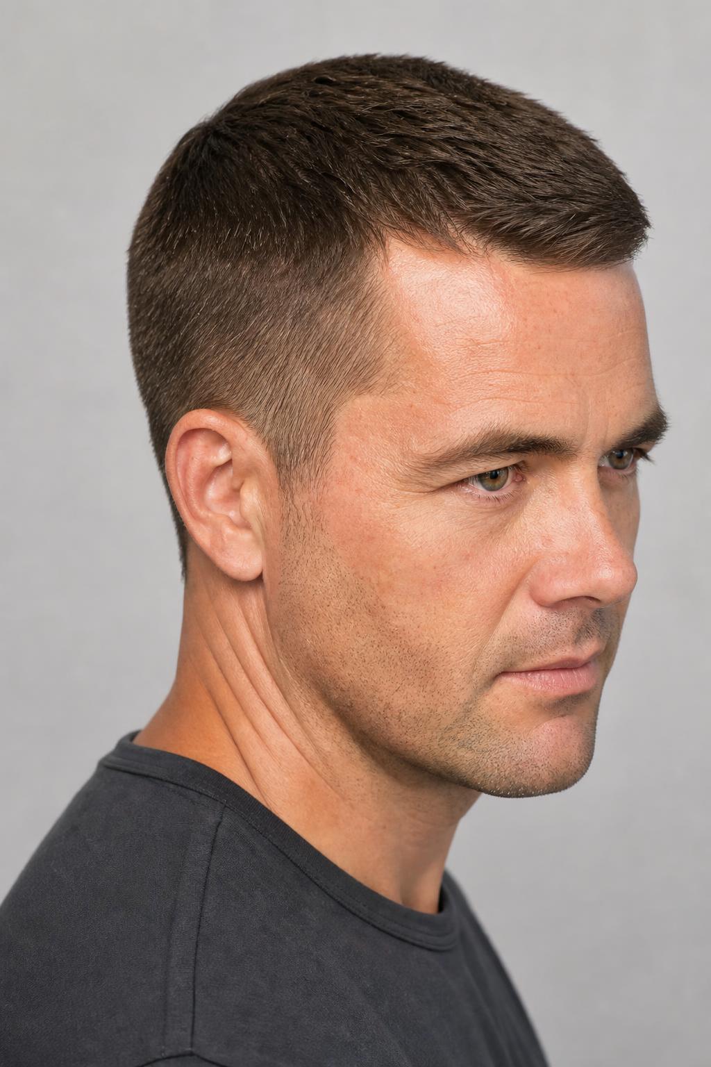 Crew Cut Graduating from One Inch at the Front to a Rounded Neckline