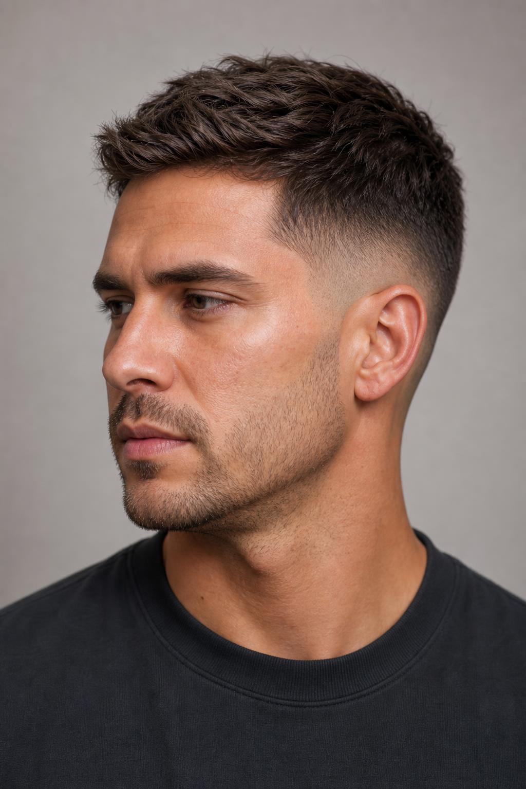 Drop Fade Curving Below the Ear with a Textured One-Inch Top