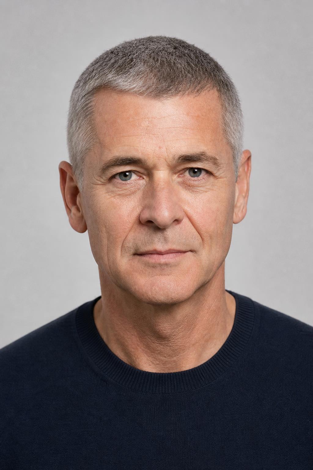 Quarter-Inch Buzz Cut on Naturally Gray and Silver Hair