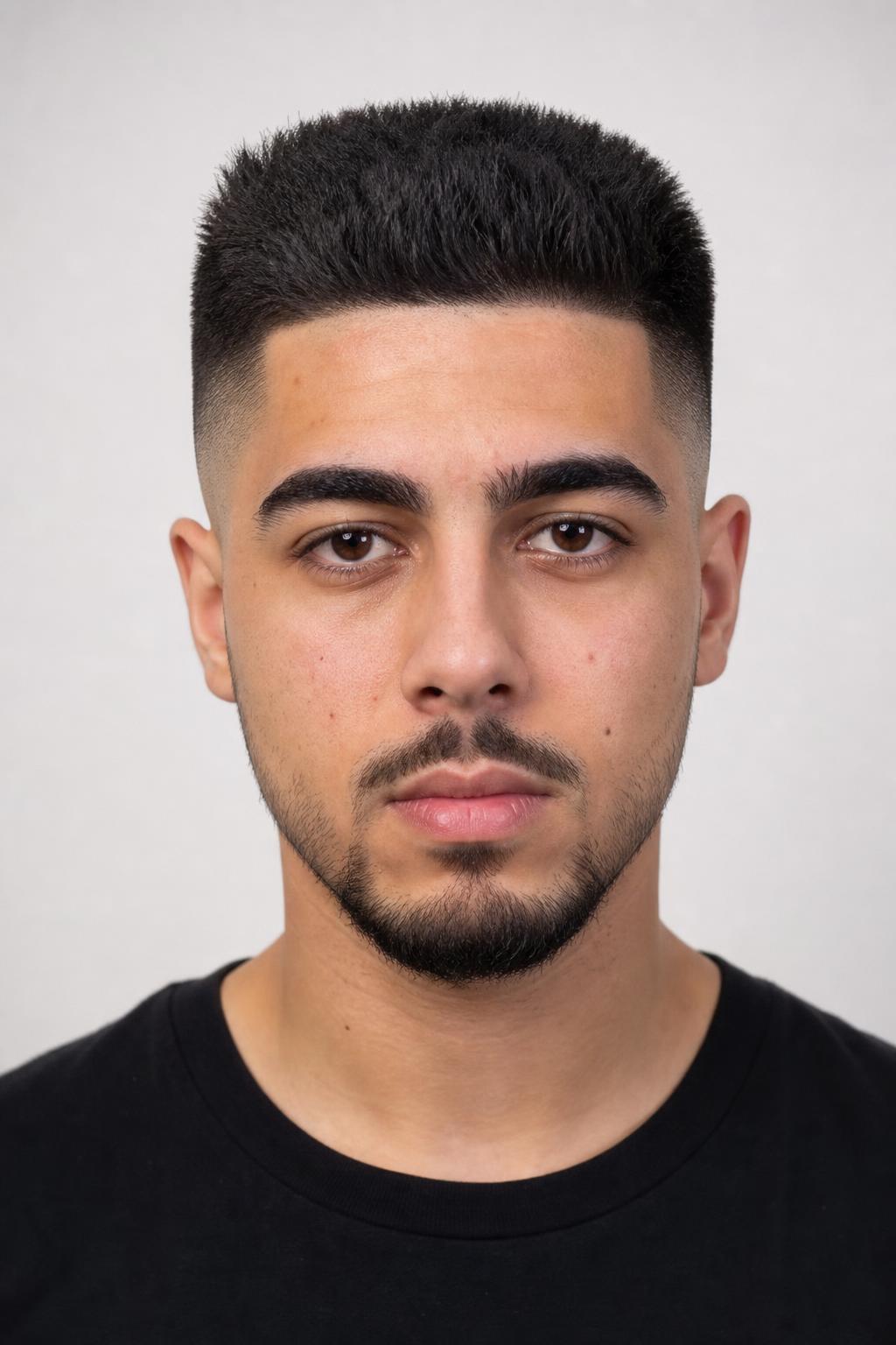 High Fade with a Squared-Off Top Cut Level Across the Front
