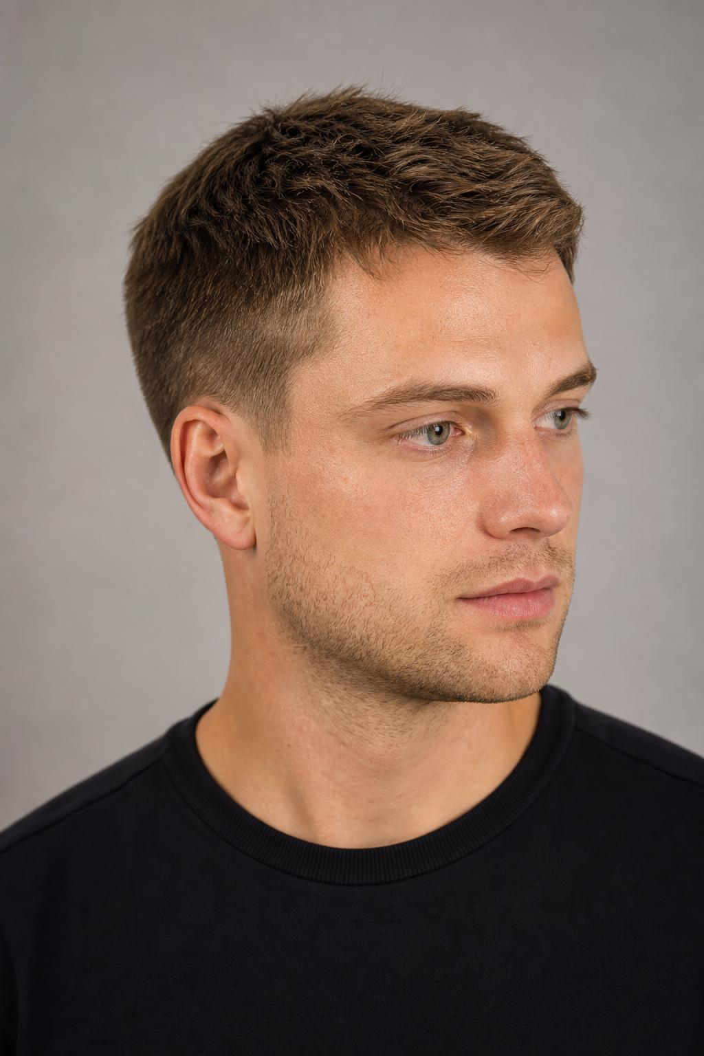 Low Taper with Scissor-Cut Length on Top and Weight Kept Low at the Sides