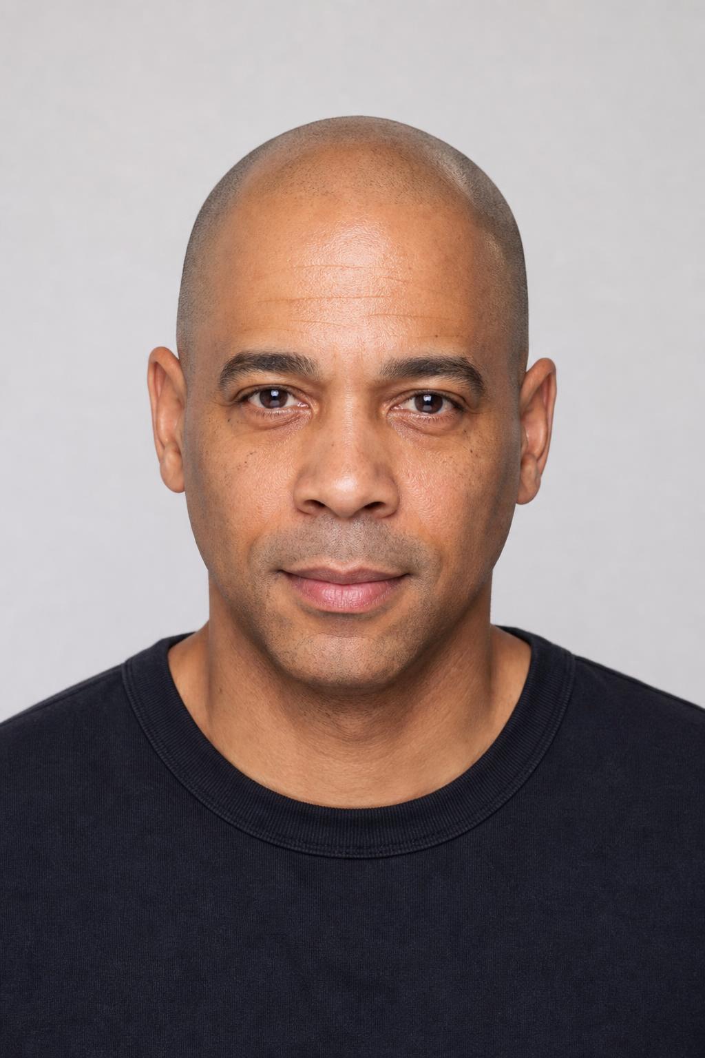 Fully Shaved Head with a Sharp Barber Line-Up at the Neckline