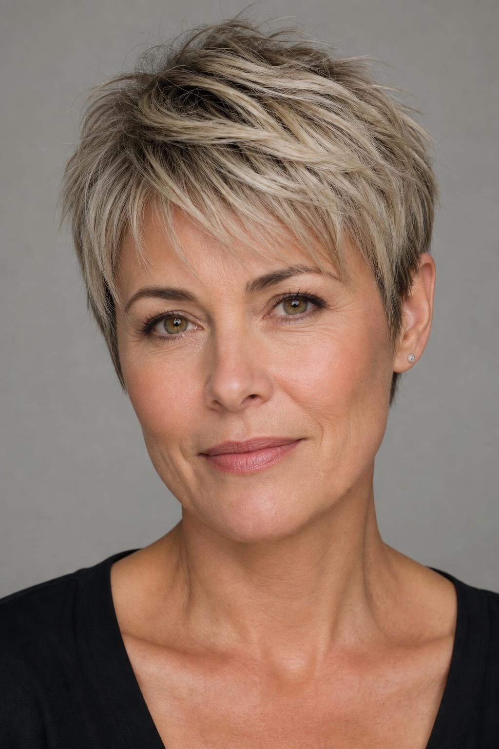 Short Ash Blonde Crop with Naturally Darker Roots on Fine Hair
