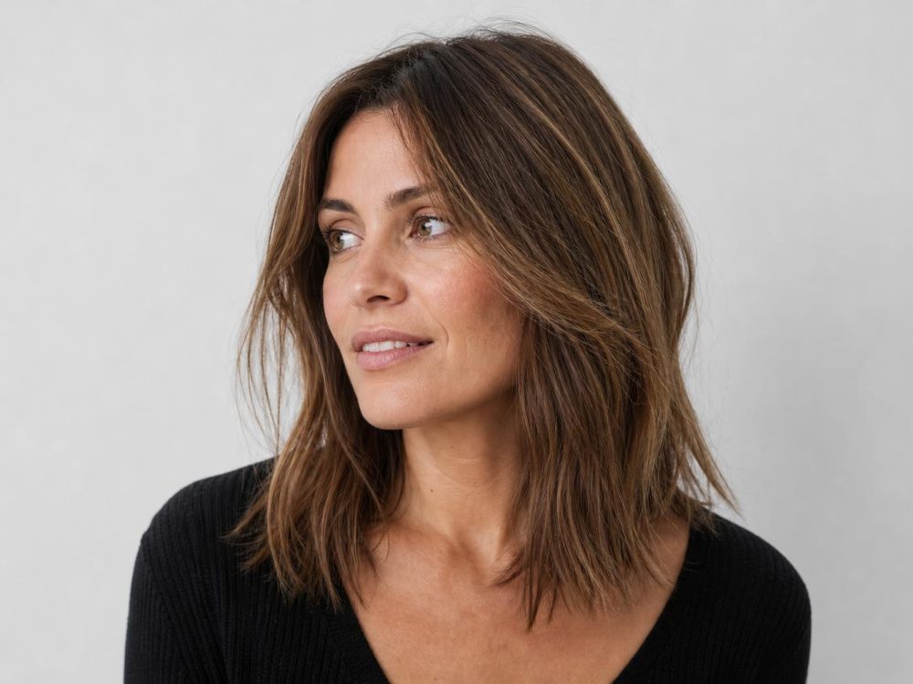 Air-Dried Mid-Length Cut with Soft Natural Movement on Sun-Lightened Brown Hair