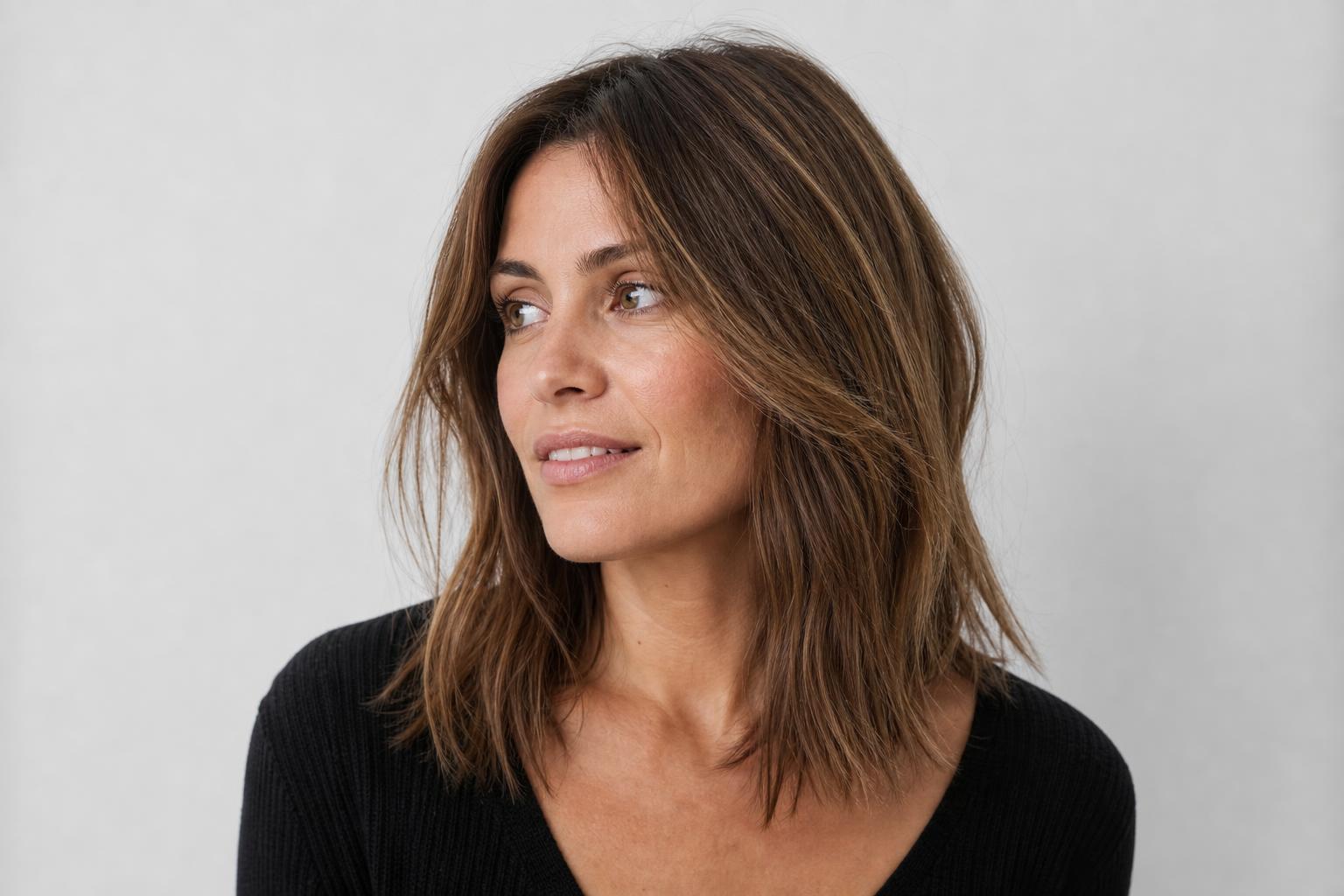 Air-Dried Mid-Length Cut with Soft Natural Movement on Sun-Lightened Brown Hair