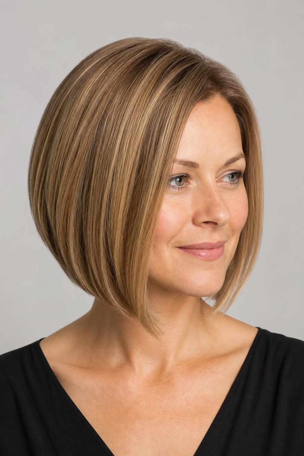 A-Line Bob Angled Longer at the Front on Medium Straight Hair