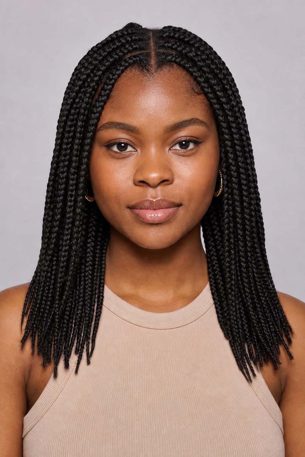 Knotless Box Braids Falling to Mid-Back on Natural Black Hair