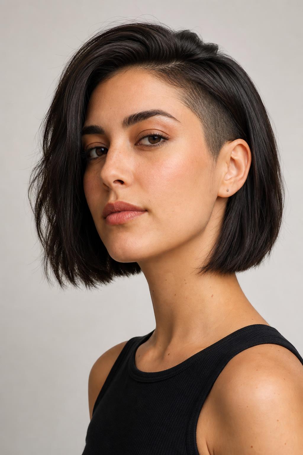 Jaw-Length Bob with a Hidden Side Undercut Revealed When Tucked