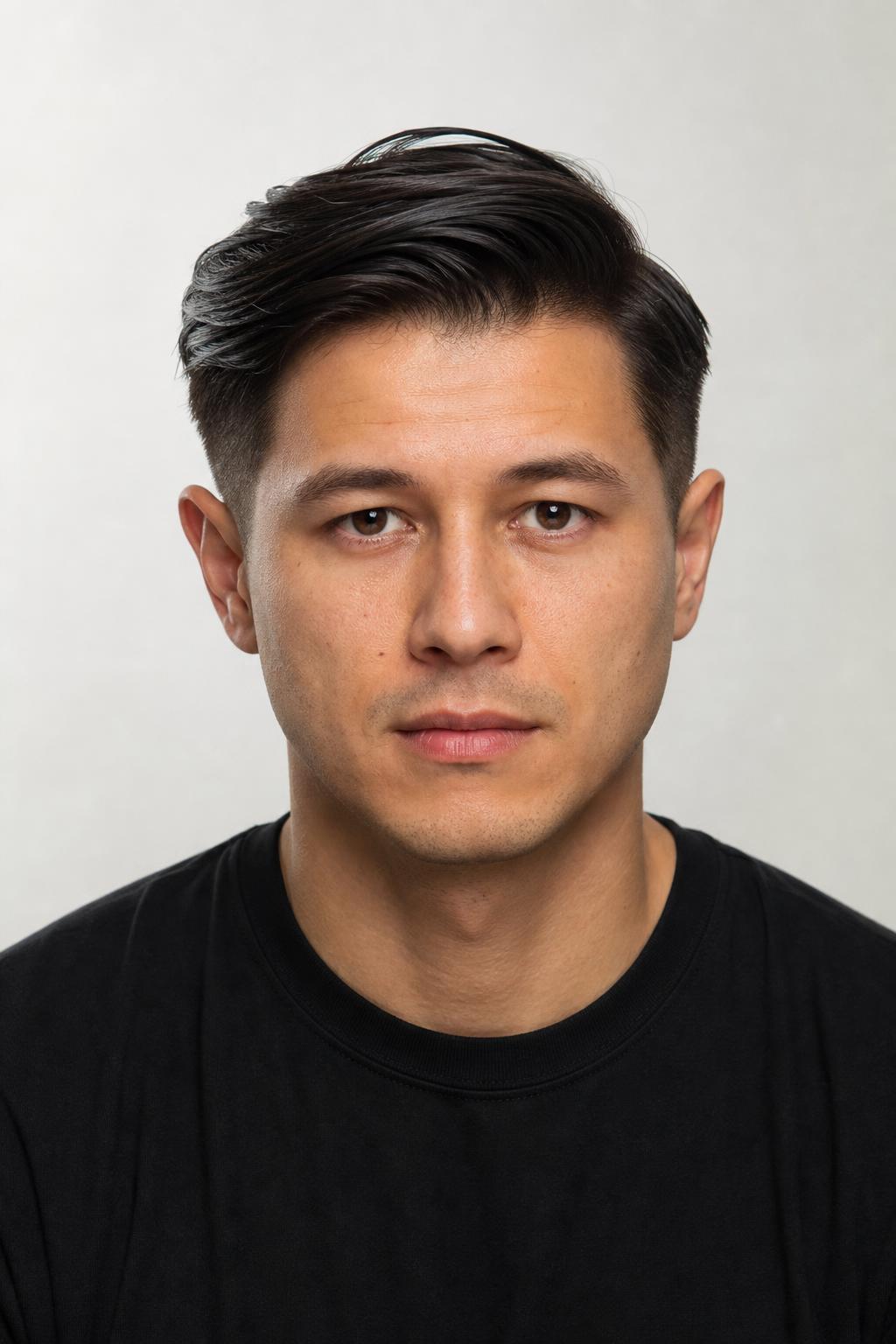 Side-Swept Undercut with a Deep Part and Heavy Top Panel on Dark Straight Hair