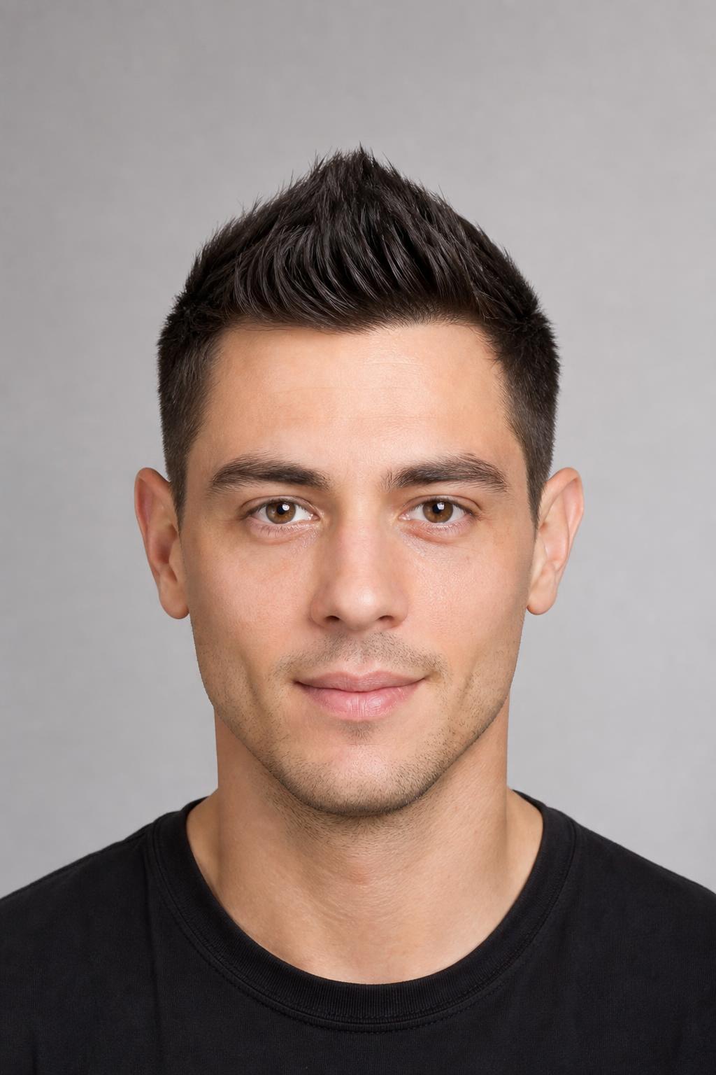 Soft Faux Hawk with Half-Inch Sides and a Three-Inch Centre Ridge on Dark Hair