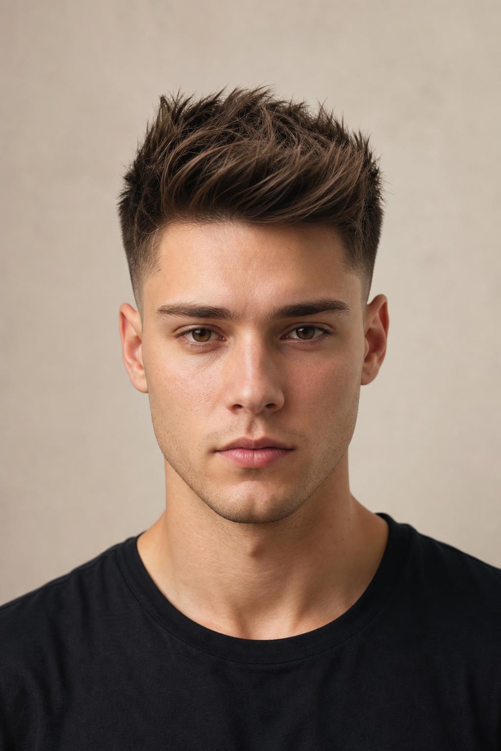 Textured Quiff with a Low Fade and Three Inches of Front Length on Straight Brown Hair