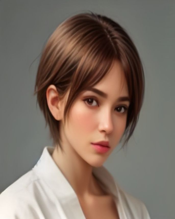 Cropped Top at an Inch Styled Forward from the Crown on Fine Dark Hair