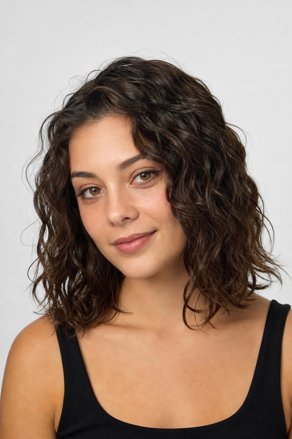 Air-Dried Collarbone Wavy Bob with Defined S-Waves on Medium Brown Hair