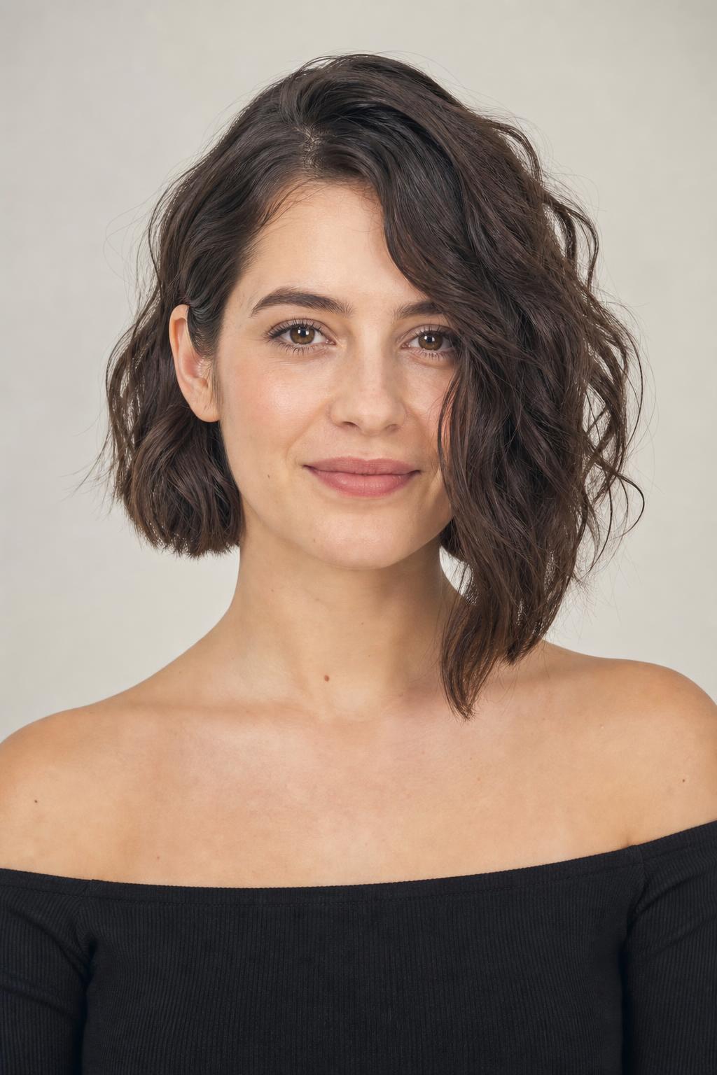 Asymmetrical Wavy Bob with One Side at the Jaw and One at the Collarbone