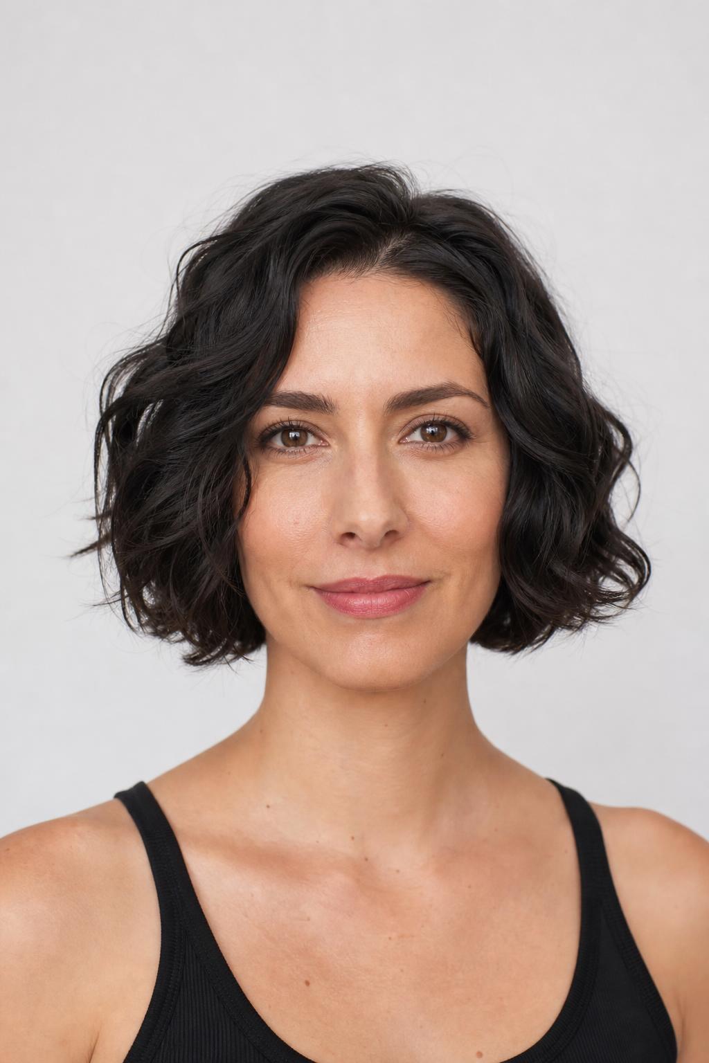 Jaw-Length Wavy Bob with Interior Weight Removed on Coarse Black Hair